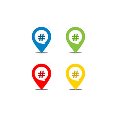 Colorful Hashtag Map Markers on White Background