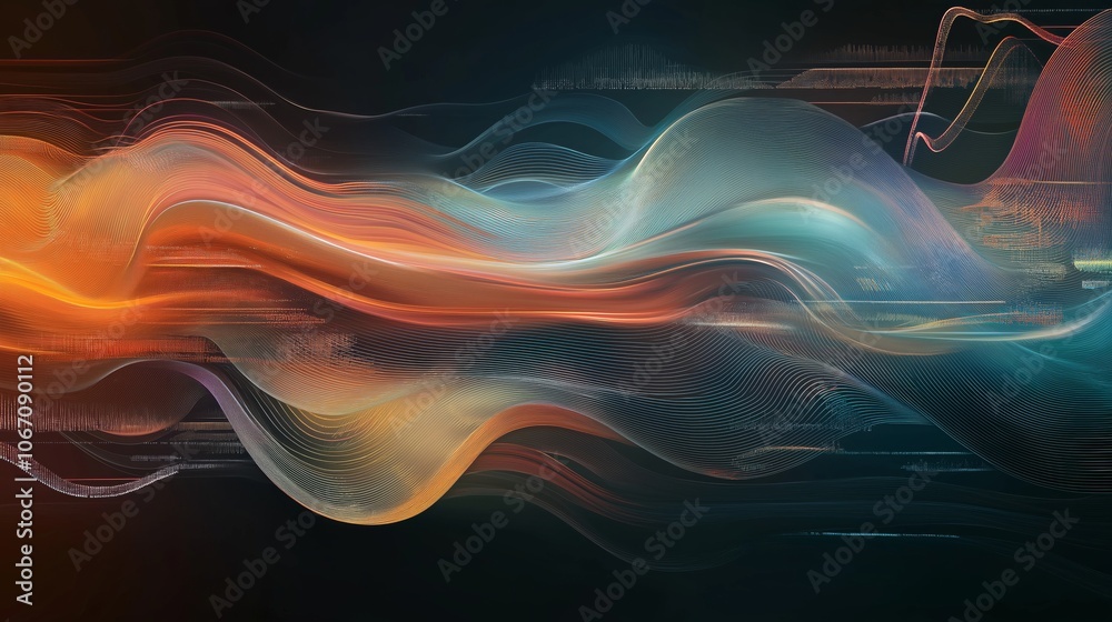 Poster abstract attractive technological background with the movement of a flowing wave of data transfer in