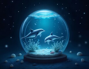 Magical Creatures Encased in a Crystal Ball, Glowing with Mystery and Enchantment