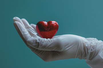 A white-gloved hand slowly Place a small red heart on your palm. which is a symbol of love.