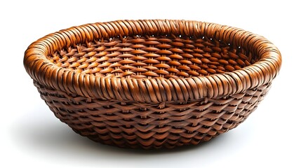 Handcrafted woven rattan basket with intricate braided design in natural brown tones. Eco-friendly,organic,and sustainable home decor accessory for rustic,traditional,or minimalist interiors.