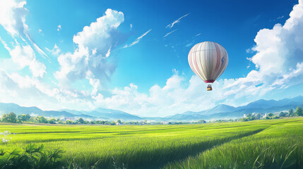 Obraz premium An aerial photo capturing hot air balloons drifting over the picturesque wine region near the Hunter Valley Gardens at sunrise.