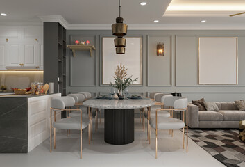 3d render luxury home living room