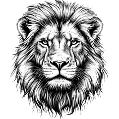 Obraz premium Close-up portrait of a majestic lion's head, drawn in black and white.