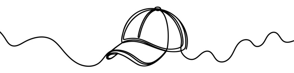 Continuous line drawing of baseball cap. One line drawing of a baseball cap. Vector illustration.