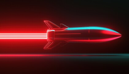 A sleek, futuristic rocket emits vibrant red and blue light trails against a dark background, symbolizing speed and innovation.
