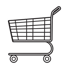 Minimalistic Shopping Cart Line Icon - Black and White Outline Simple Outline Design Representing Retail, E-commerce, and Consumer Shopping