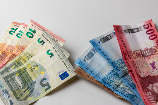 euro and forint banknotes