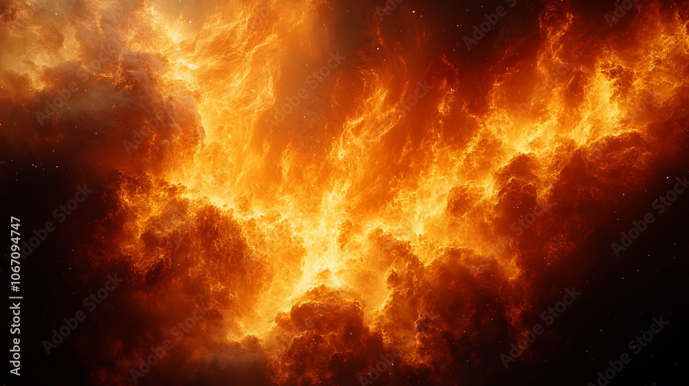 Poster intense fiery inferno explosion engulfing the sky in apocalyptic flames of scorching destruction and
