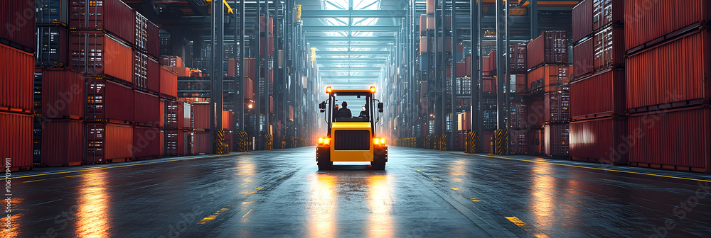 Poster logistical efficiency in a bustling warehouse:optimized cargo movement and supply chain for seamless