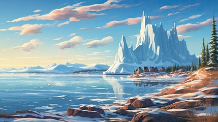 Obraz premium Icebergs and mountains near Cuverville Island, 