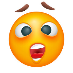 Dizzy emoji on white background. Cute surprized, shocked emoticon