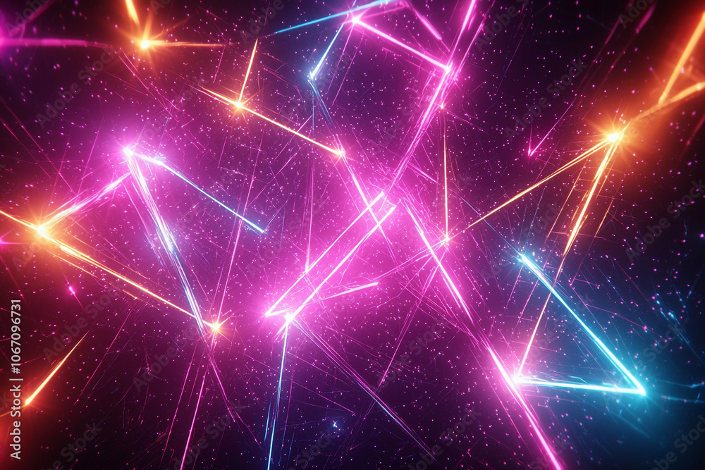 Poster colorful abstract light patterns with glowing lines in a dark setting