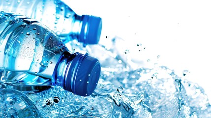 Clean modern water bottle with safety cap and half-filled with clear water on white background, symbolizing hydration and drinking safety, ample copy space for text overlay.