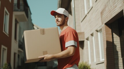 Moving and teamwork in transport services, professional young male movers