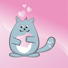 happy cat in love on a pink background with hearts