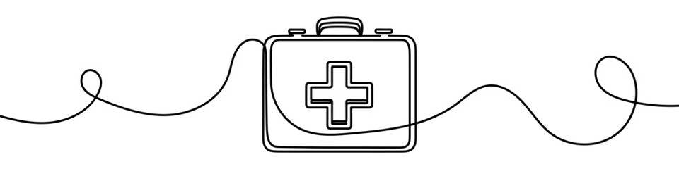 Simple line art illustration of medical kit symbolizing emergency preparedness and healthcare services