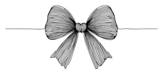 elegant decorative bow in minimalist line drawing style black vector