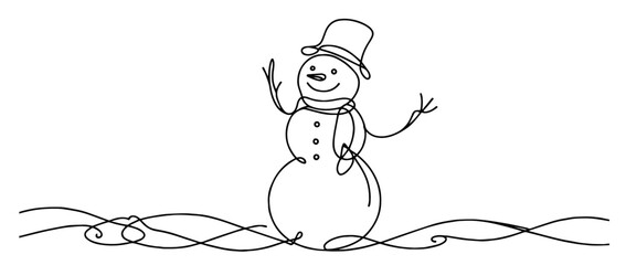 hand-drawn christmas snowman with happy expression black vector