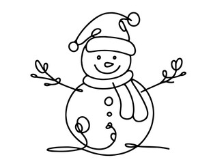 minimalist snowman illustration in continuous line drawing black vector