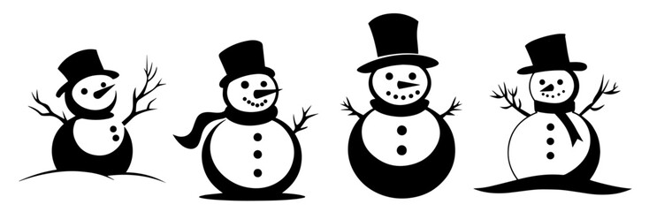 festive winter snowman icons set in black vector