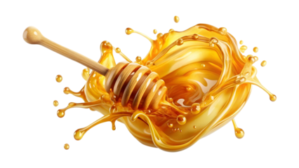 honey splash dripping from a wooden spoon