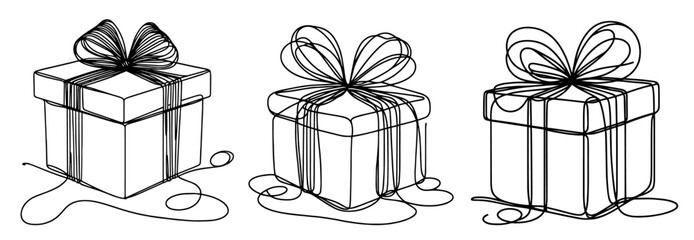elegant gift boxes with bows in sketch style, perfect for holiday and celebration themes black vector