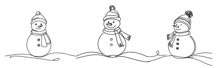charming snowmen with scarves and hats, perfect for festive winter designs black vector