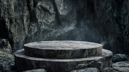 Fototapeta premium Stone rock podium background. Product display presentation, advertising, mockup, showcasing. 