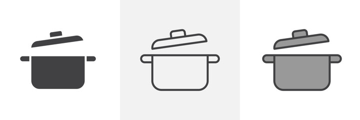 Cooking pot icon in black and colored style.