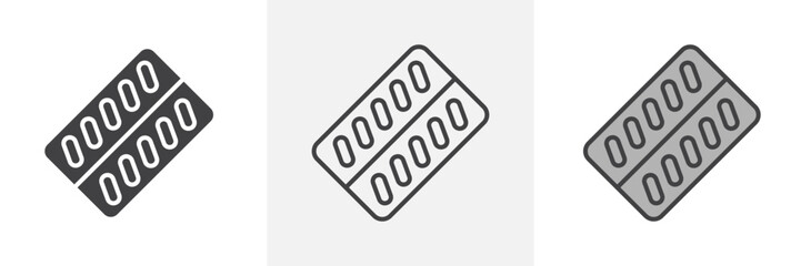 Blister drug pack icon in black and colored style.
