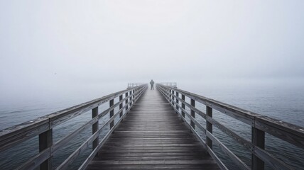 Obraz premium A person walking on a wooden pier by the sea on a sunny summer day