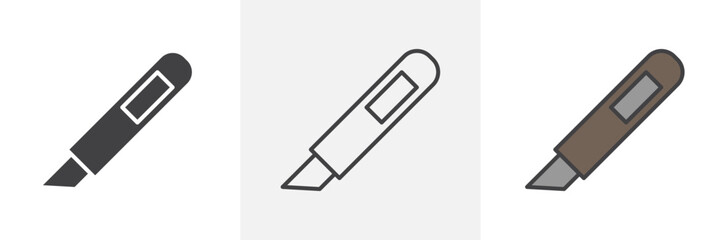 Fototapeta premium Utility knife icon in black and colored style.