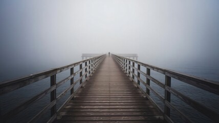 Obraz premium A person walking on a wooden pier by the sea on a sunny summer day