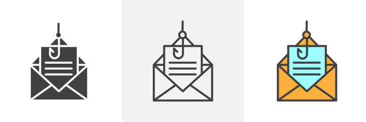 Email phishing icon in black and colored style.
