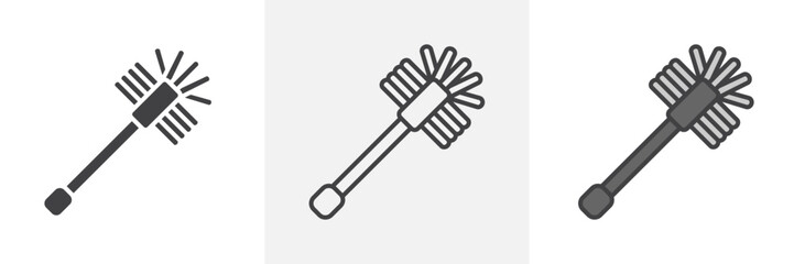 Toilet brush icon in black and colored style.