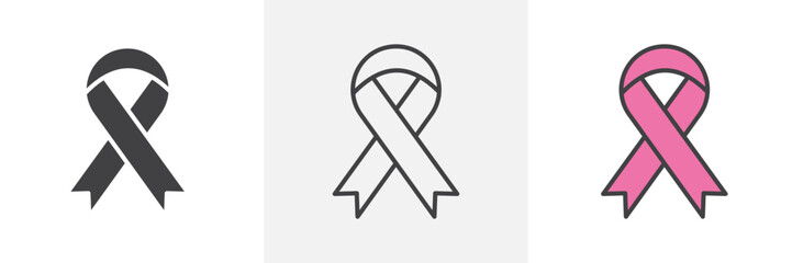 Cancer ribbon icon in black and colored style.