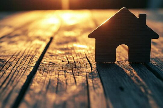 wooden house sign symbol on wooden table Real home interest concepts	