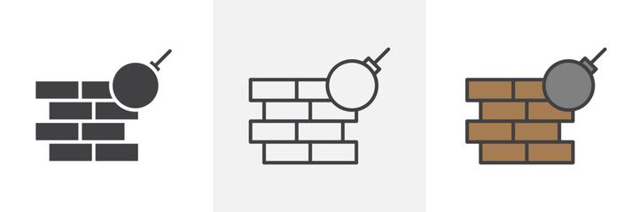 Demolition icon in black and colored style.