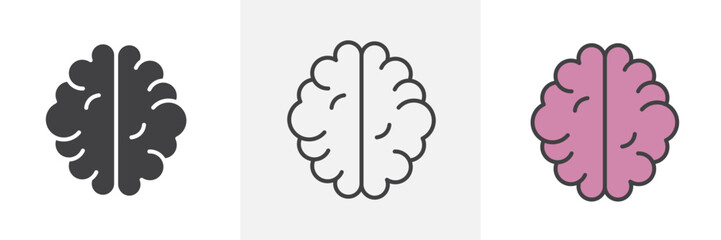 Human brain icon in black and colored style.