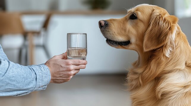 Dog owner teaches her commands, basics of dog training at home, discipline and obedience