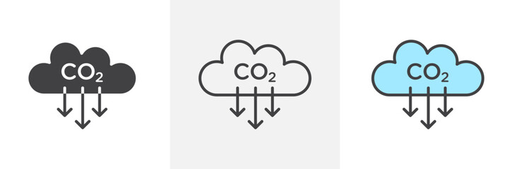 Low carbon dioxide icon in black and colored style.