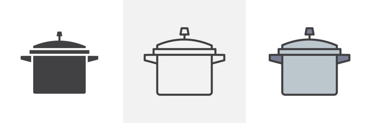 Pressure cooker icon in black and colored style.