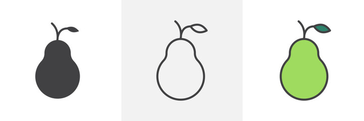 Pear icon in black and colored style.