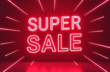 A bright red banner with the words "Super sale" highlighted in bold neon letters. The diverging lines emphasize the dynamism and attractiveness of the presented offer.