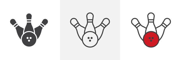 Bowling icon in black and colored style.