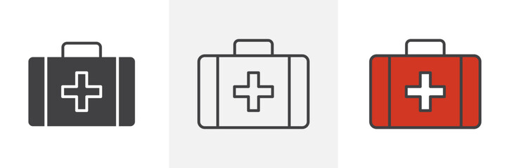 Medical aid kit icon in black and colored style.