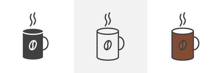 Coffee mug icon in black and colored style.
