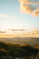 View from the top of the mountain with forest on the Adriatic sea at a beautiful bright sunset 
