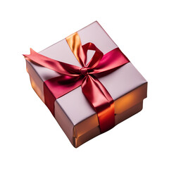 Obraz premium Red gift box with ribbon and bow wrapped in gold paper for Christmas, birthday, and holiday celebrations
